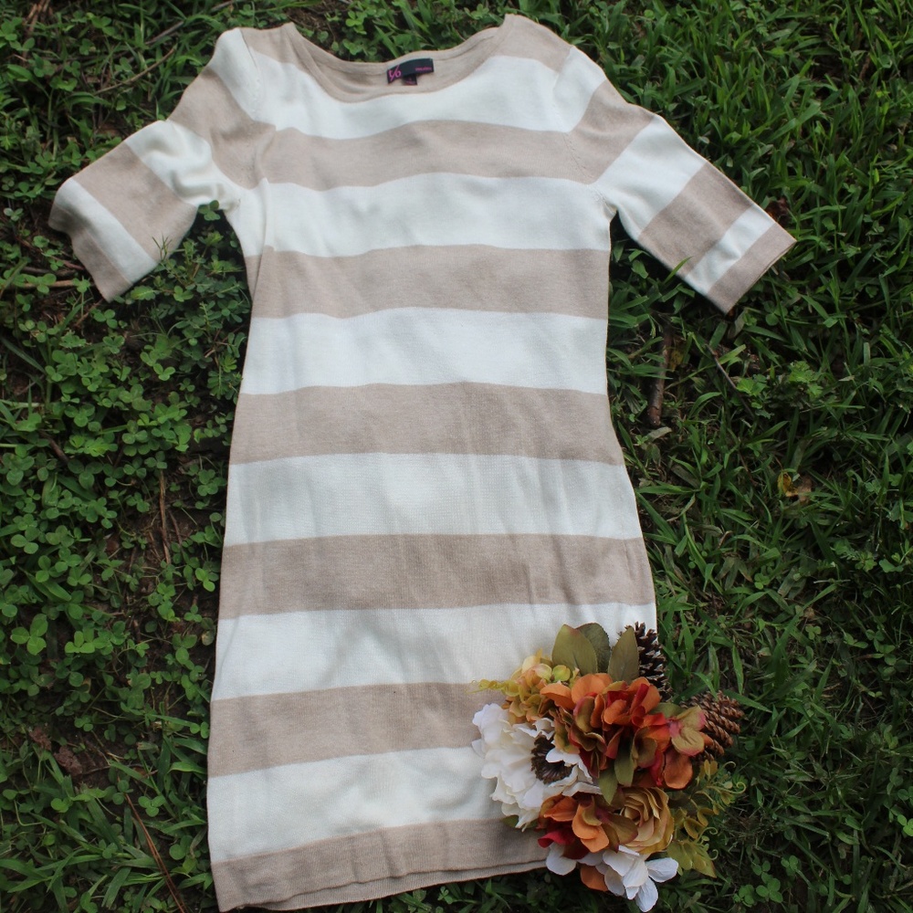 t/o Tan and White Sweater Dress